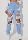 Jeans Loose Fit con Dettagli "Hole" e Lavaggio Sand-Washing