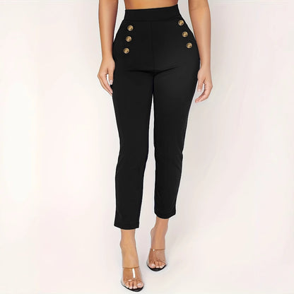 Pantaloni Skinny a Vita Alta con Dettaglio Double-Breasted