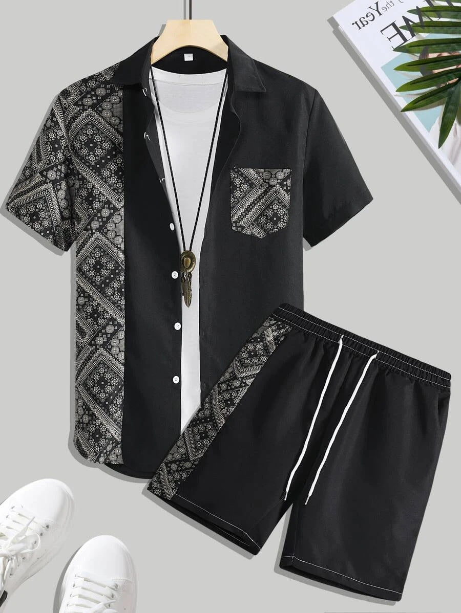 Camicia a Maniche Corte e Shorts in Tessuto Elasticizzato
