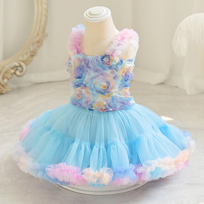 Abito in Misto Cotone con Dettagli Flower-Style, Sequins e Mesh Plissettato