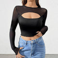 Slimming Top in Rayon con Mesh Patchwork e Dettaglio Cut-Out