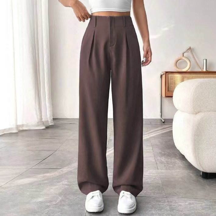 Pantaloni "Straight-Leg" ad Alta Definizione con Vita Alta e Texture Wrinkled