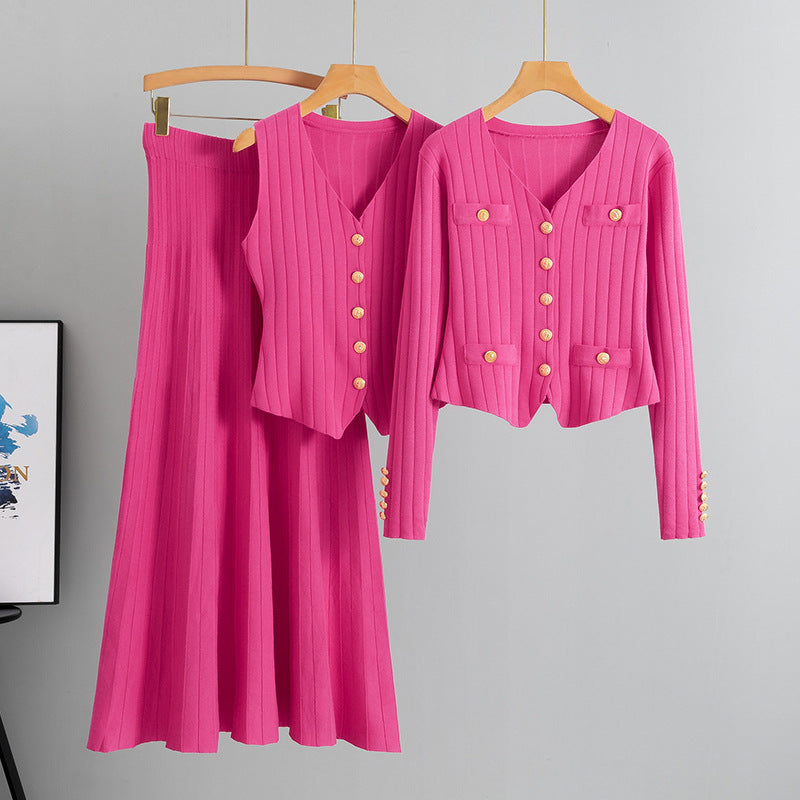 Completo Gonna Casual Pleated Knit Suit