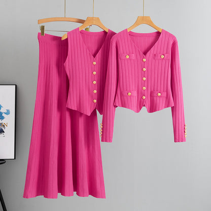 Completo Gonna Casual Pleated Knit Suit