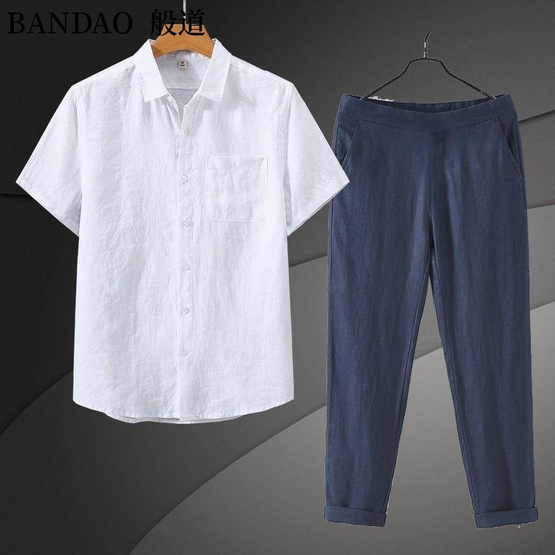 Camicia in Cotone a Maniche Lunghe e Pantaloni coordinati