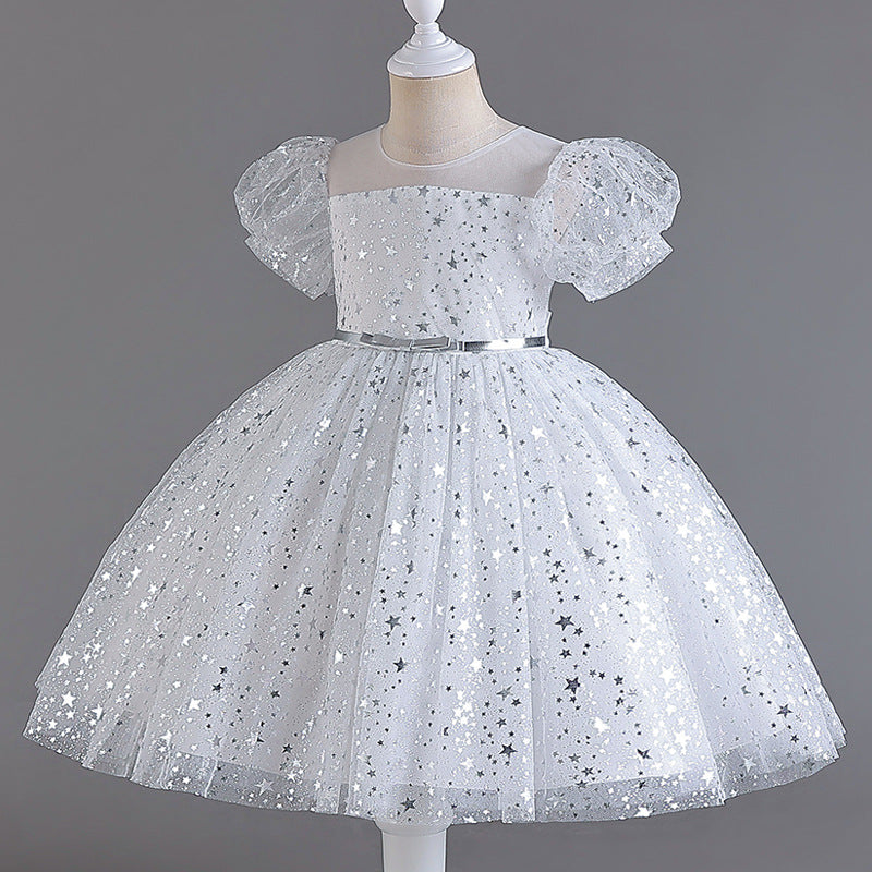 Abito Formale in Misto Cotone con Trame in Pizzo e Silhouette Plissettata