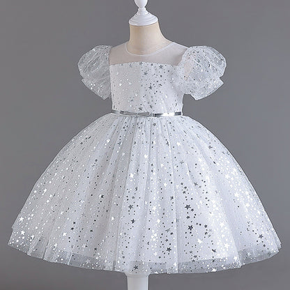 Abito Formale in Misto Cotone con Trame in Pizzo e Silhouette Plissettata