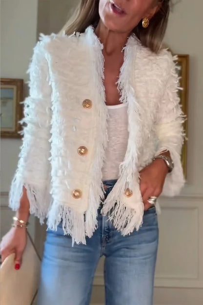 Giacca "Small Fragrance Style" con Tasselli e Bottoni Metallici