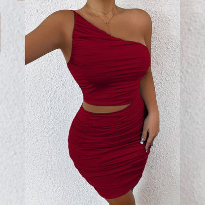 Abito One-Shoulder in "Best Milk Silk" con Dettagli Cut-Out e Drappeggi