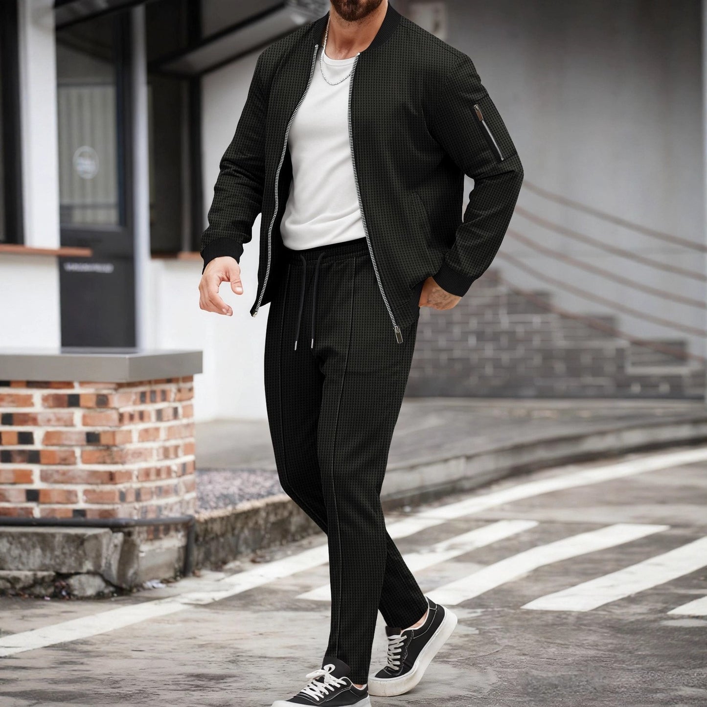 Completo Invernale con Cardigan Stand-Collar e Pantaloni Ispessiti