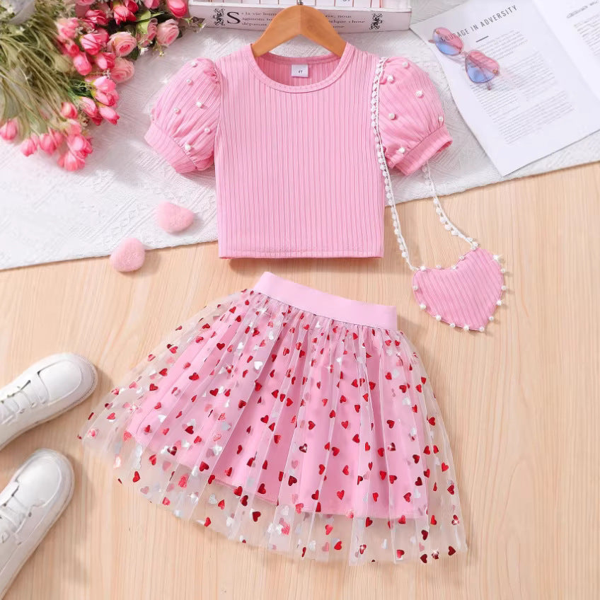 Set Tre Pezzi in Tulle Soft-Touch con Dettagli in Pizzo e Silhouette Sweet-Style