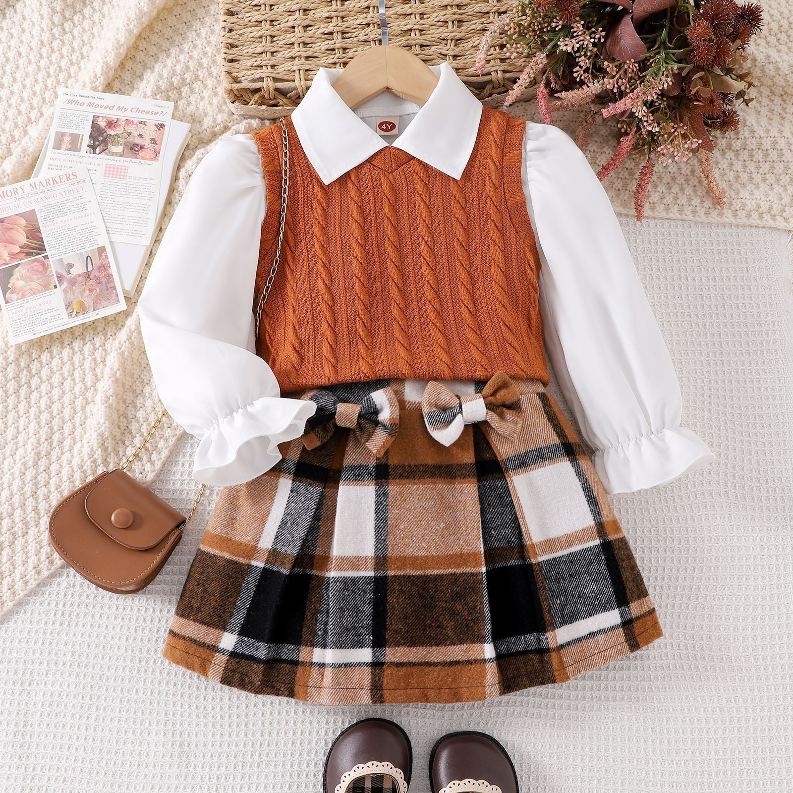 Completo Tre Pezzi in Cotone Soft-Touch con Giacca Monopetto e Gonna Plaid
