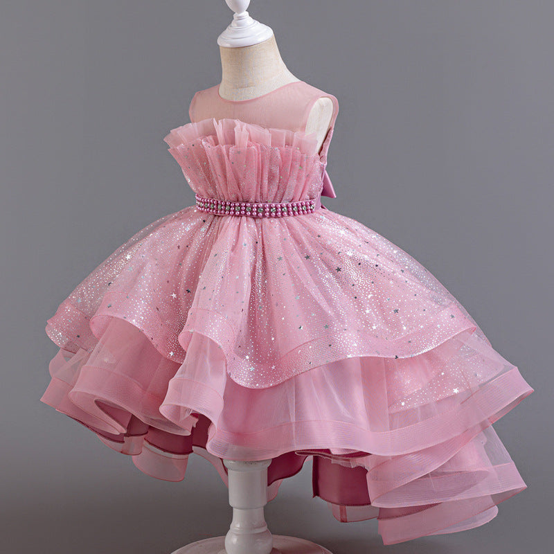 Abito Formale in Misto Cotone con Trame in Pizzo, Mesh e Dettagli Bow-Accent