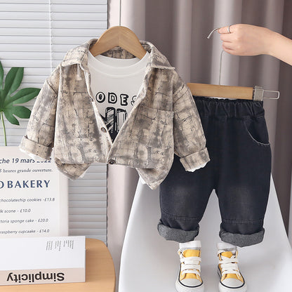 Completo Tre Pezzi in Cotone con Motivo Camouflage e Design Pullover