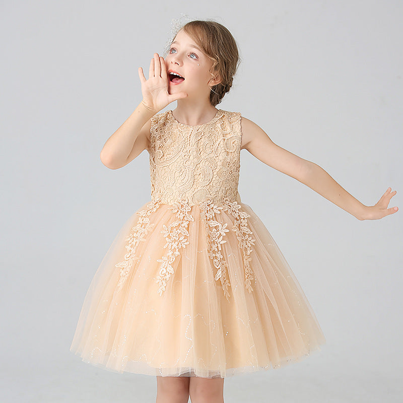 Abito da Sera in Misto Cotone con Trame in Pizzo e Mesh Plissettato
