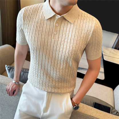 Polo "Aura Texture" Slim Fit in Mix Cotone e Fibra Acrilica Traspirante
