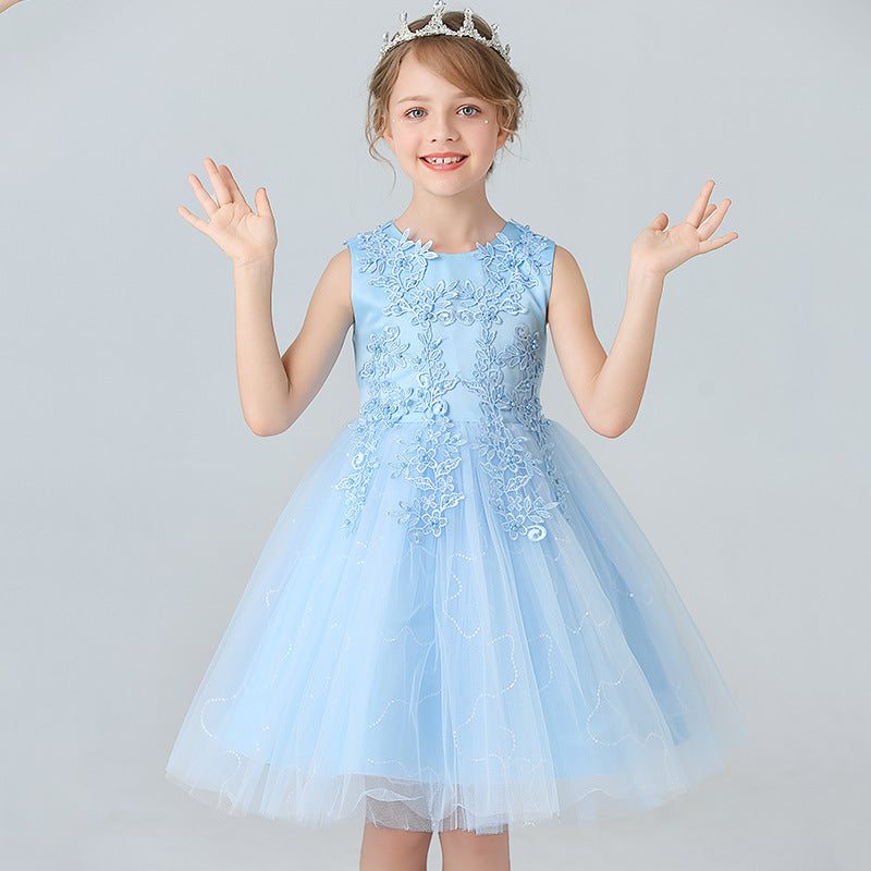 Abito Formale in Misto Cotone con Ricami in Pizzo e Finitura Bow-Detail
