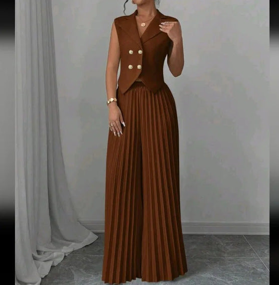 Completo Pantalone Elegante Smanicato con Dettagli Button-Down