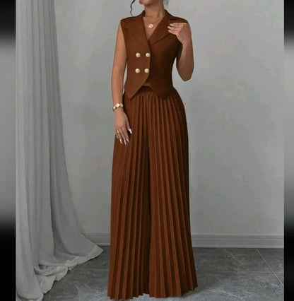 Completo Pantalone Elegante Smanicato con Dettagli Button-Down