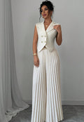 Completo Pantalone Elegante Smanicato con Dettagli Button-Down