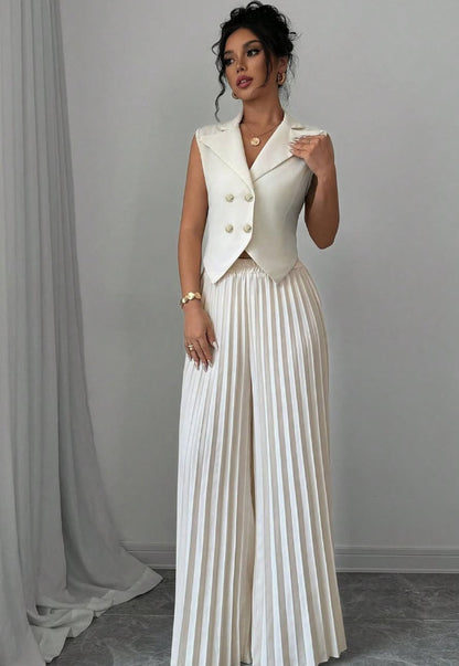 Completo Pantalone Elegante Smanicato con Dettagli Button-Down