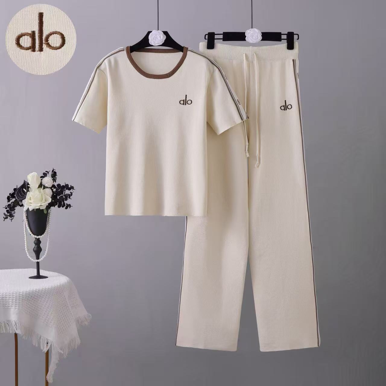 Completo Casual Pantalone Embroidered Knit Sport