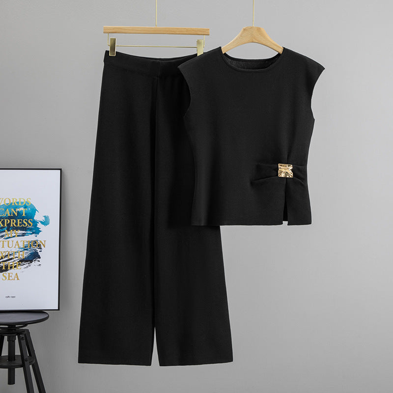 Completo Casual Pantalone Irregular Vest Knit Suit