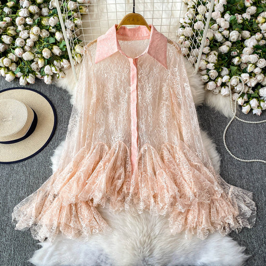 Camicia "Fairy" con Revers e Dettagli 3D – Eleganza Trasparente e Chic