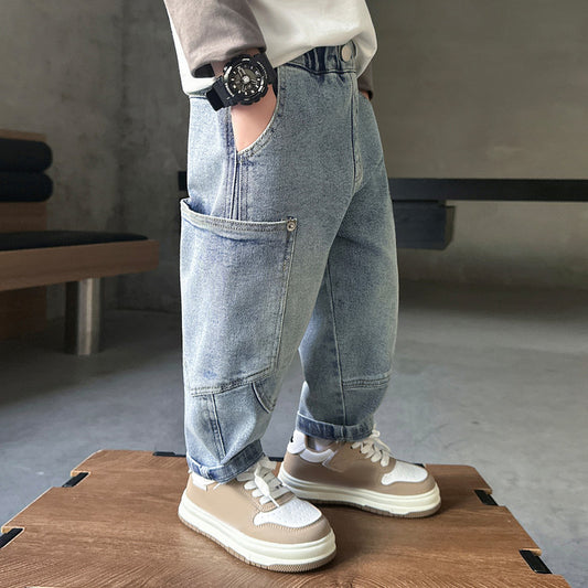 Pantaloni in Denim al 85% Cotone con Vita Elastica e Finitura Soft-Touch