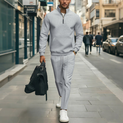 Set Coordinato con Collo Alto e Pantaloni Tecnici in Tessuto Strutturato