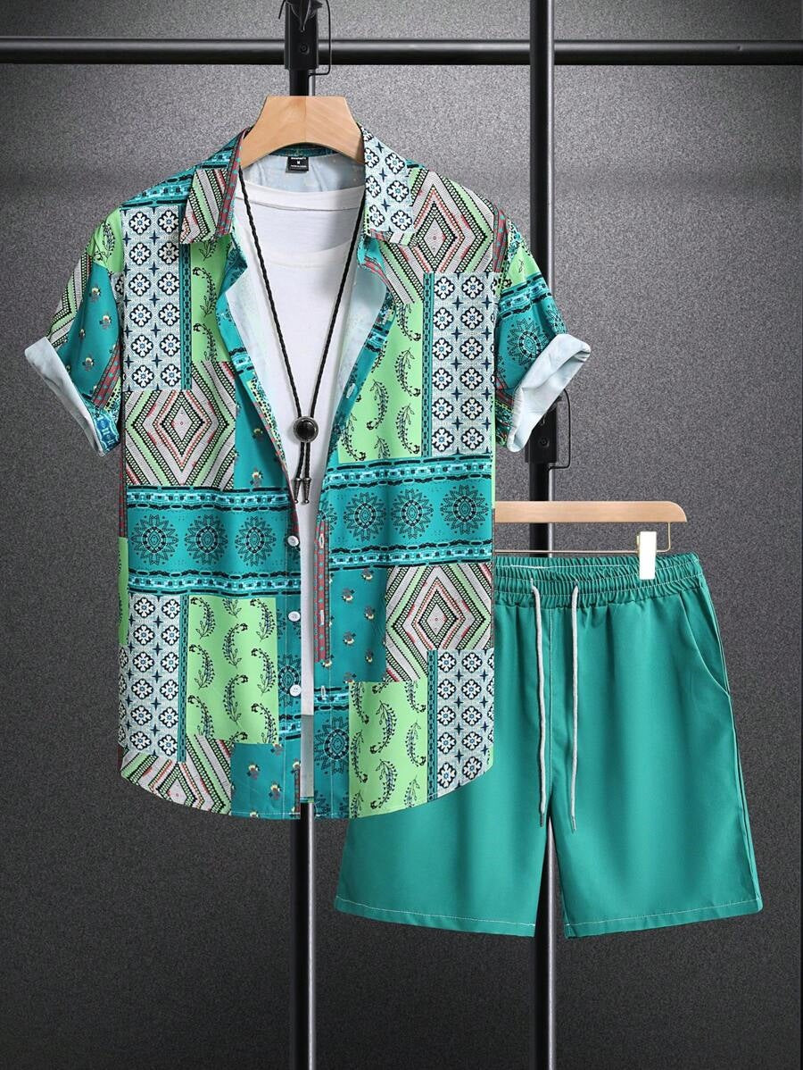 Camicia a Maniche Corte e Shorts in Tessuto Elasticizzato