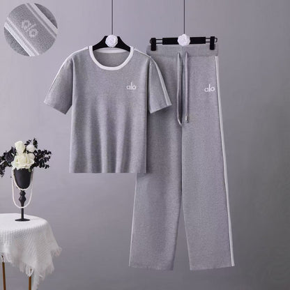 Completo Casual Pantalone Embroidered Knit Sport