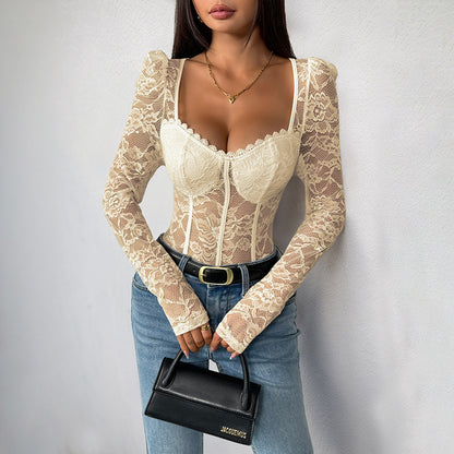 Jumpsuit "Elegant Lace" con Maniche Lunghe e Silhouette Three-Quarter