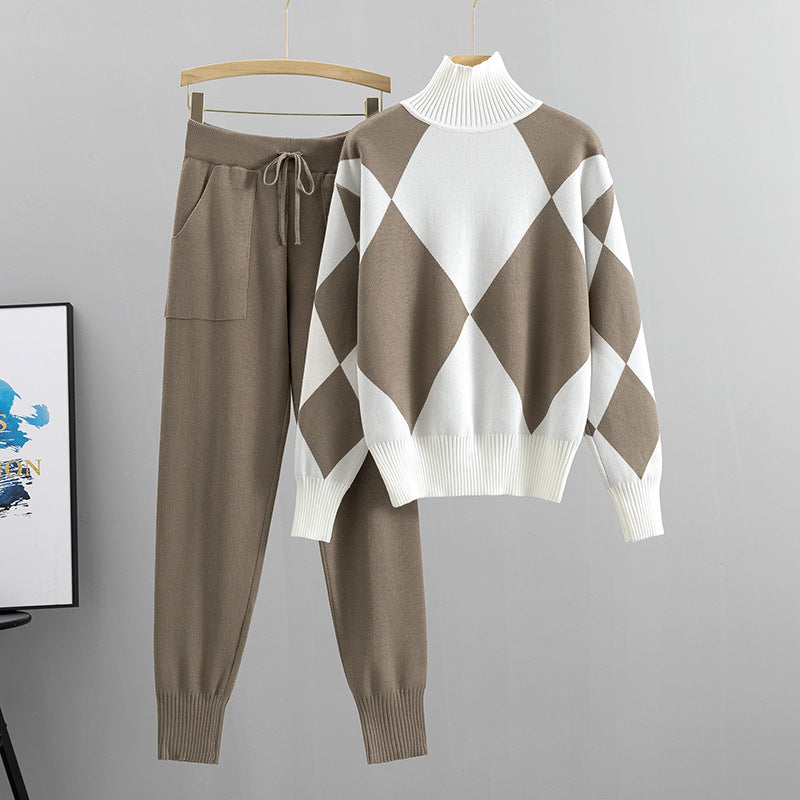 Completo Casual Pantalone Knit Plaid Suit