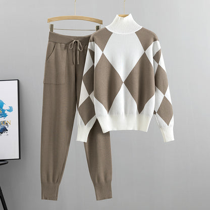 Completo Casual Pantalone Knit Plaid Suit