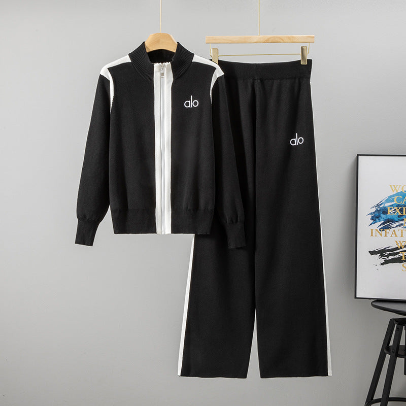 Completo Casual Pantalone Knit Contrast Zip