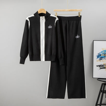 Completo Casual Pantalone Knit Contrast Zip