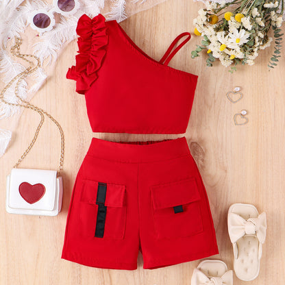 Completo Due Pezzi in Misto Cotone con Dettagli in Pizzo e Silhouette Europe & America