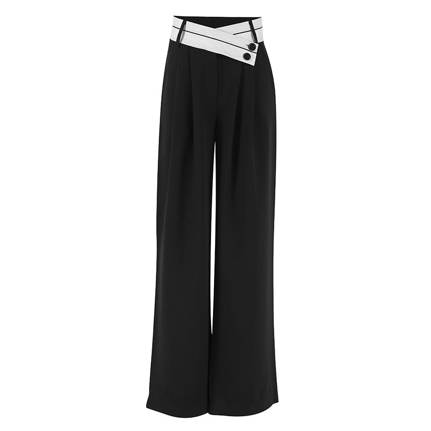 Wide Leg Pants "Temperament Commuting" con Dettagli Pleats e Vita Alta