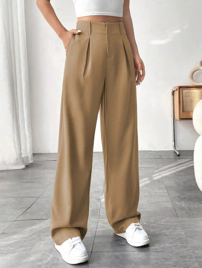 Pantaloni "Straight-Leg" ad Alta Definizione con Vita Alta e Texture Wrinkled