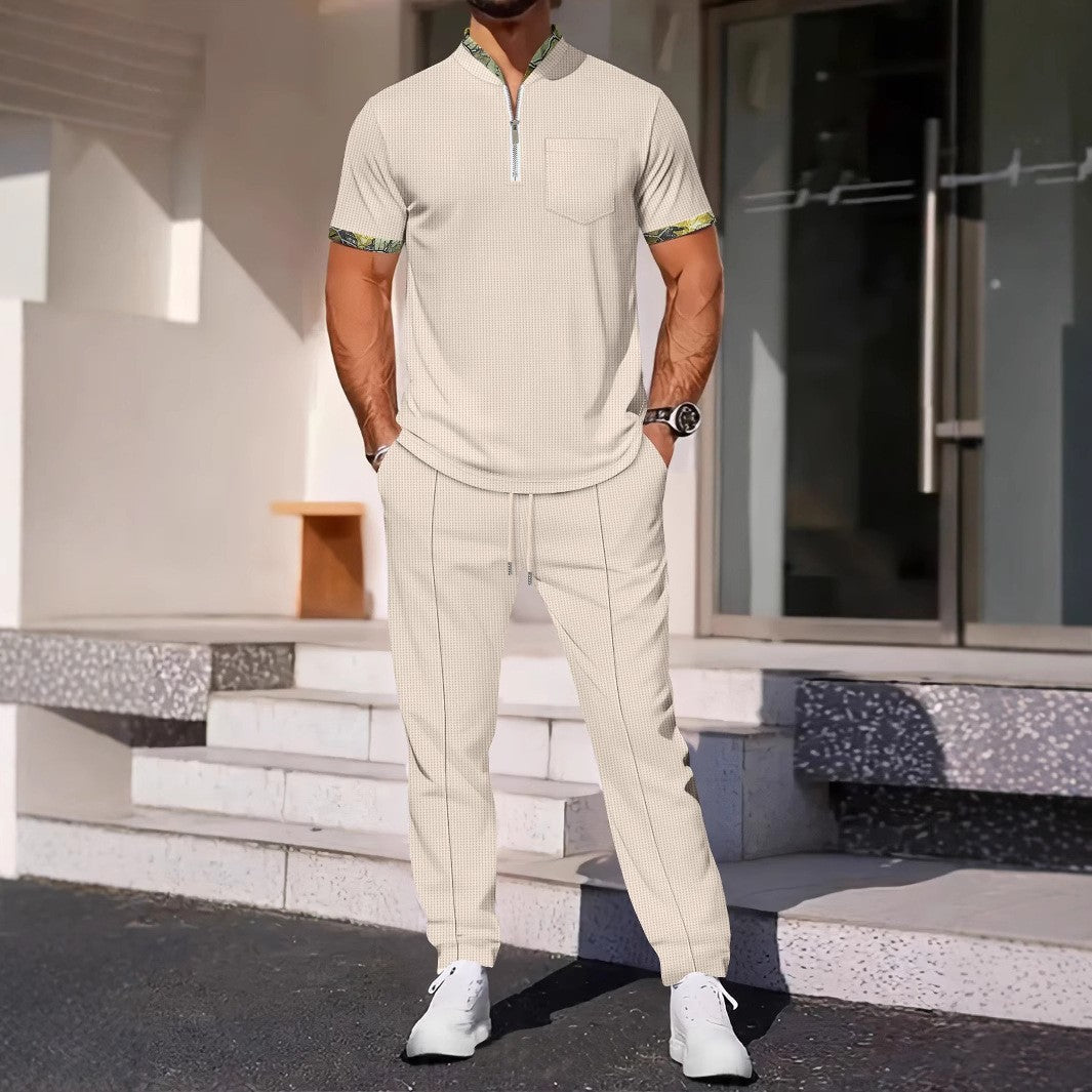 Tuta Casual con Top Stand-Collar e Pantaloni Tecnici Strutturati