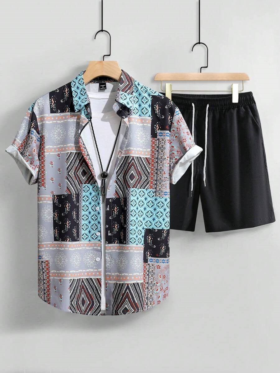 Camicia a Maniche Corte e Shorts in Tessuto Elasticizzato