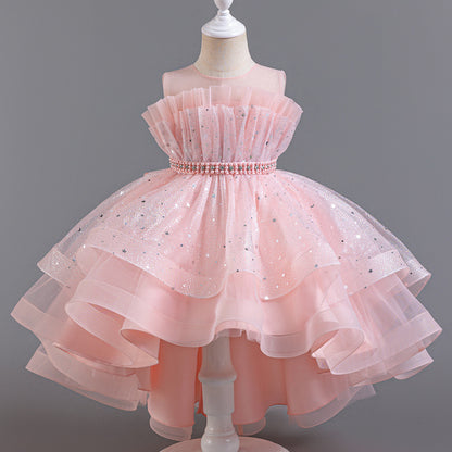 Abito Formale in Misto Cotone con Trame in Pizzo, Mesh e Dettagli Bow-Accent
