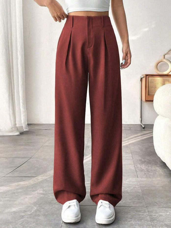 Pantaloni "Straight-Leg" ad Alta Definizione con Vita Alta e Texture Wrinkled