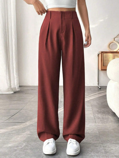Pantaloni "Straight-Leg" ad Alta Definizione con Vita Alta e Texture Wrinkled