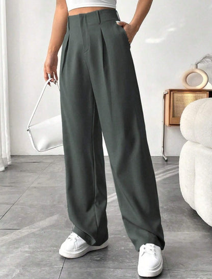 Pantaloni "Straight-Leg" ad Alta Definizione con Vita Alta e Texture Wrinkled