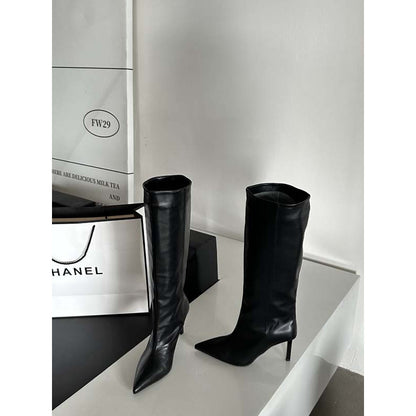 Stivali Alti in Raso Lucido con Tacco a Spillo – Eleganza "High Tube" Chic