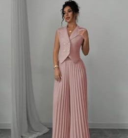 Completo Pantalone Elegante Smanicato con Dettagli Button-Down