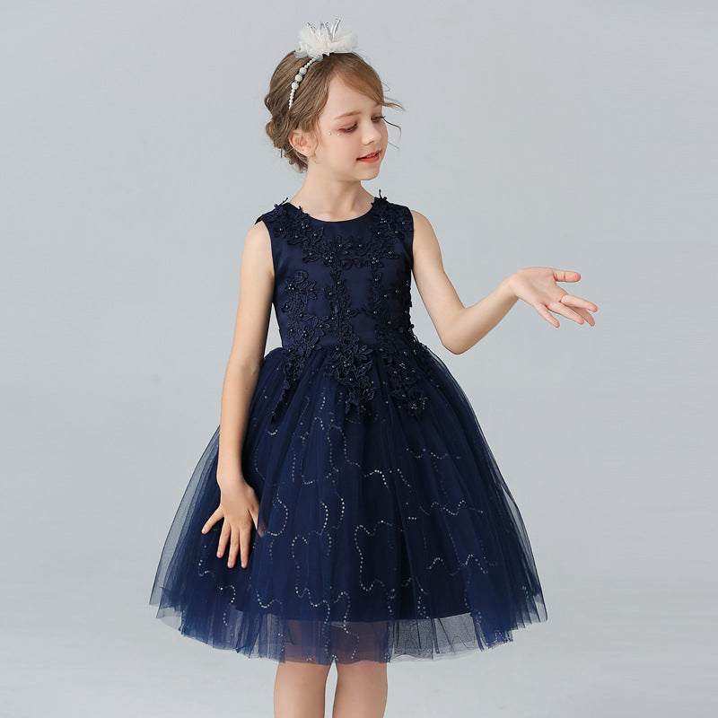 Abito Formale in Misto Cotone con Ricami in Pizzo e Finitura Bow-Detail