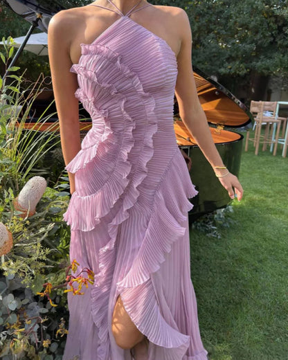 Abito Plissettato con Scollo all'Americana e Schiena Scoperta